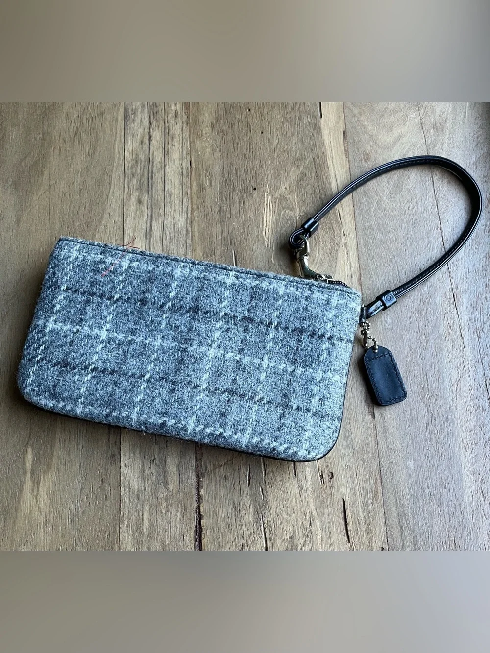 Coach Wool Tweed Wristlet Gray White